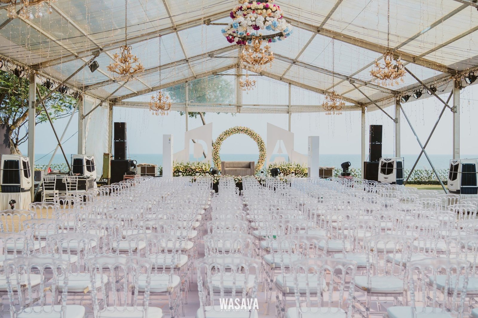 Reception Hall Under Glass — banquet & reception by Wasava Wedding Planners at Wasava Cliff House, Kannur, Kerala