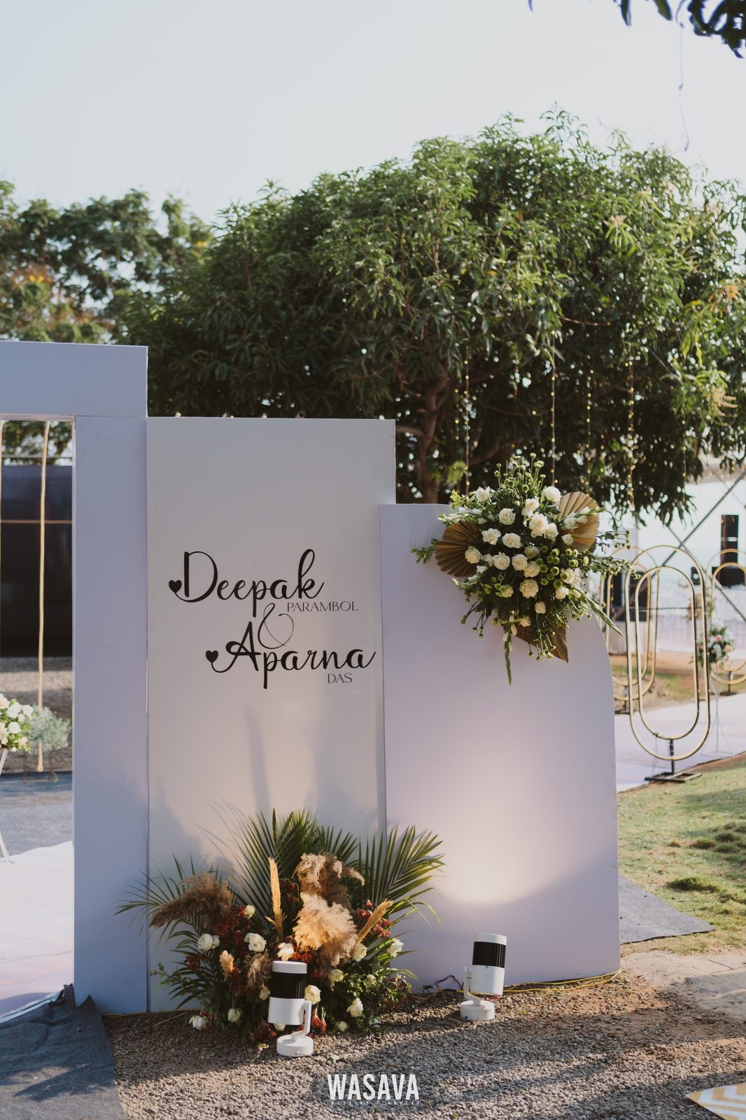 Deepak & Aparna — Ceremony Backdrop — stage & decor by Wasava Wedding Planners at Baby Beach, Kannur, Kerala