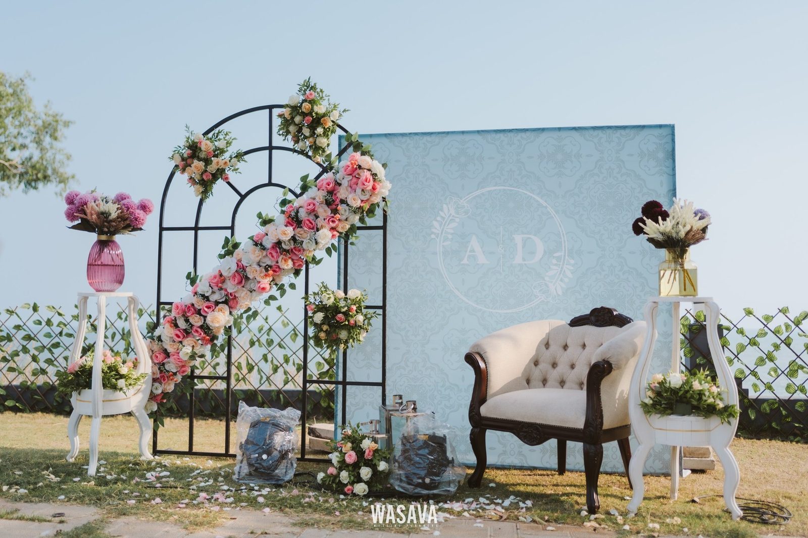 Blush Engagement Set — stage & decor by Wasava Wedding Planners at Wasava Cliff House, Kannur, Kerala