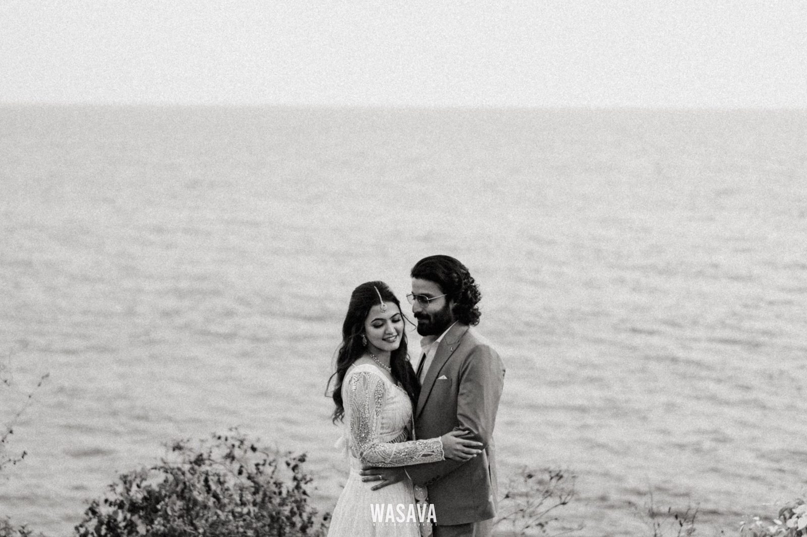 Monochrome, Windward Side — couple portraits by Wasava Wedding Planners at Baby Beach, Kannur, Kerala